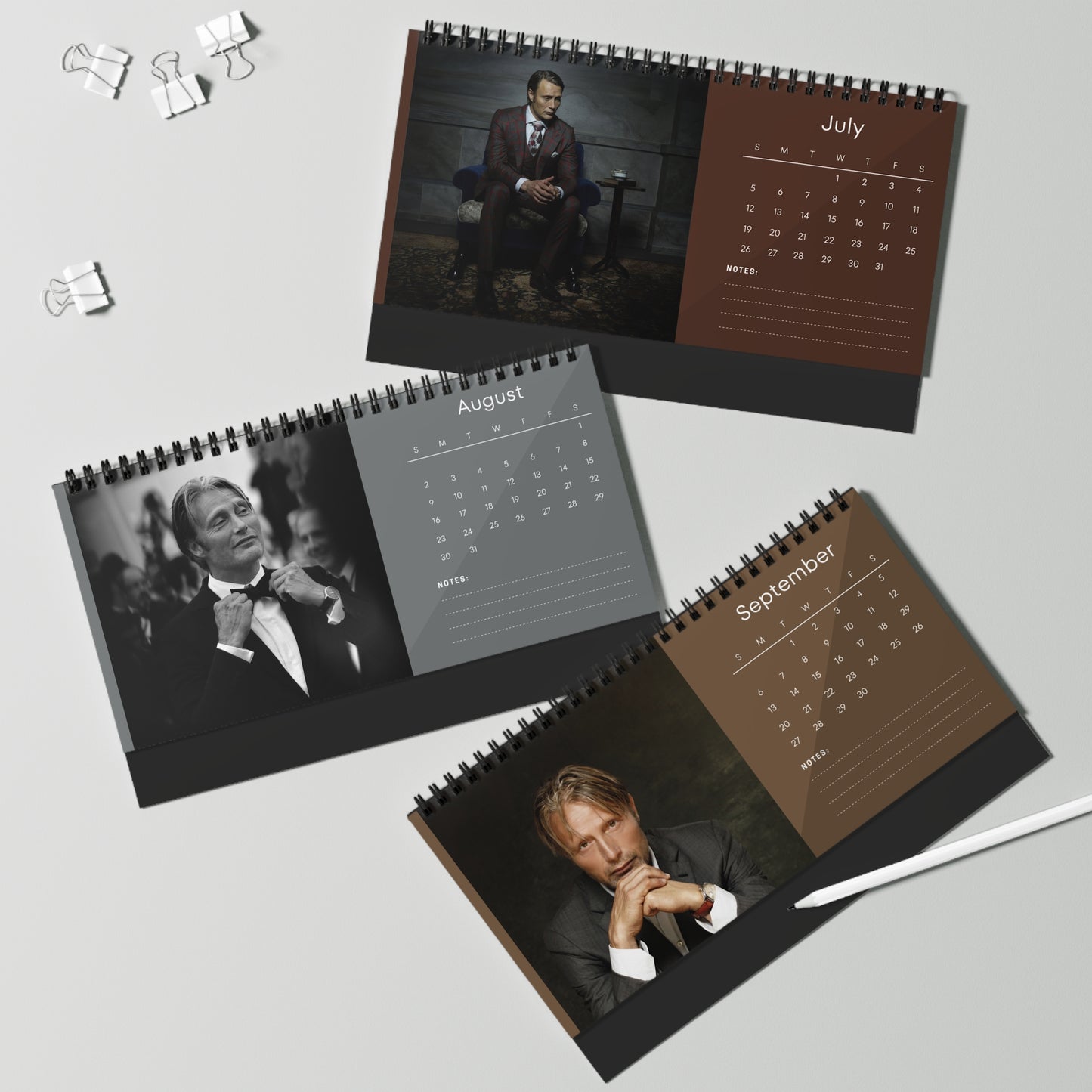 Mads Mikkelsen 2026 Desk Calendar | Celebrity Spiral Bound Photo Calendar | Fan Collectible Gift | Stylish Desk & Office Décor