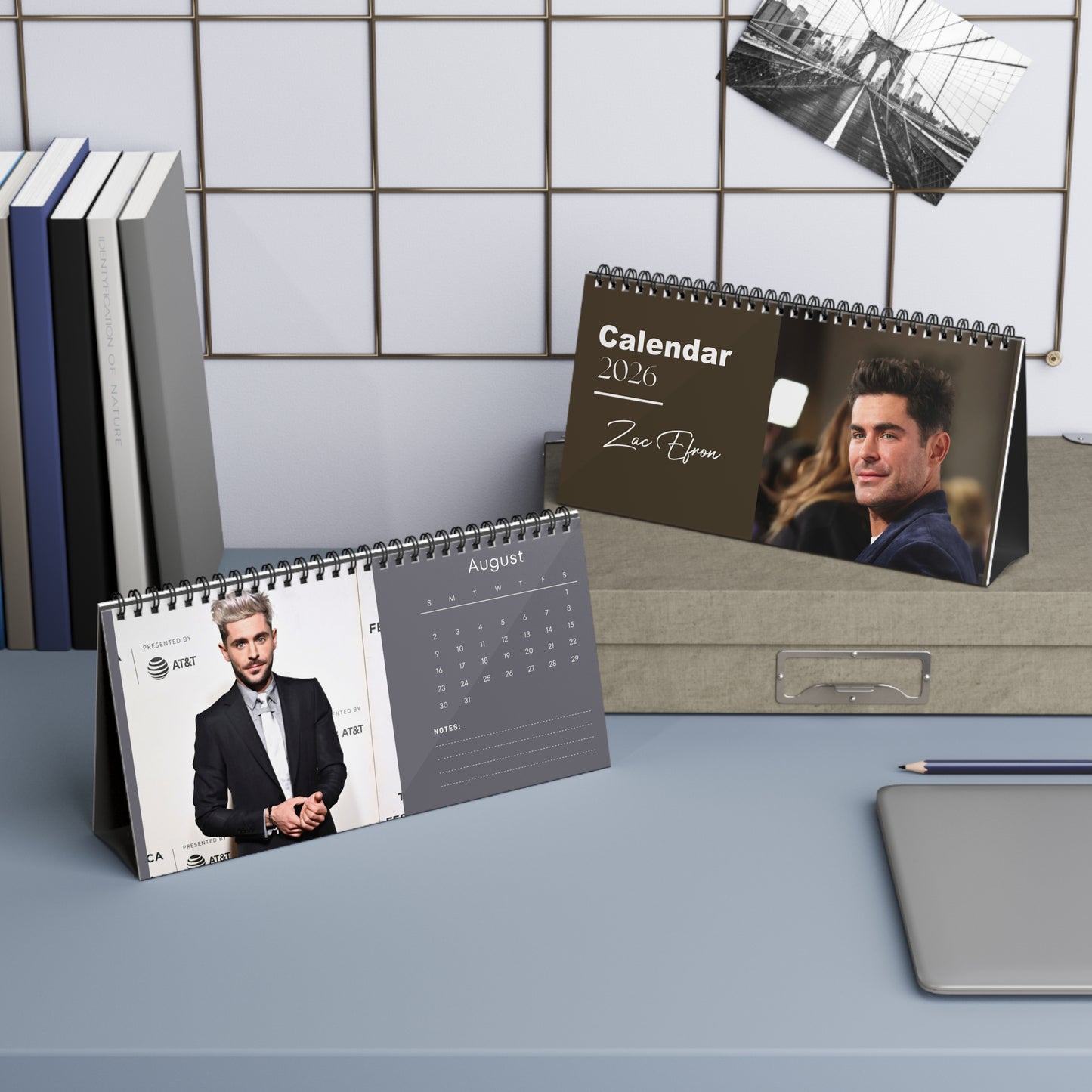 Zac Efron 2026 Desk Calendar | Premium Spiral Bound Celebrity Photo Calendar | High-Quality Fan Gift & Desk Décor