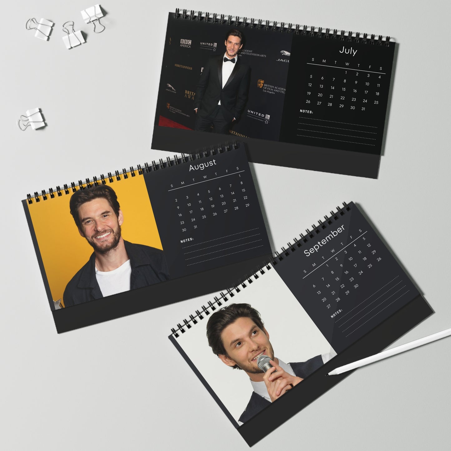 Ben Barnes 2026 Desk Calendar | Premium Spiral-Bound Celebrity Photo Calendar | High-Quality Collectible Gift for Fans & Desk Décor
