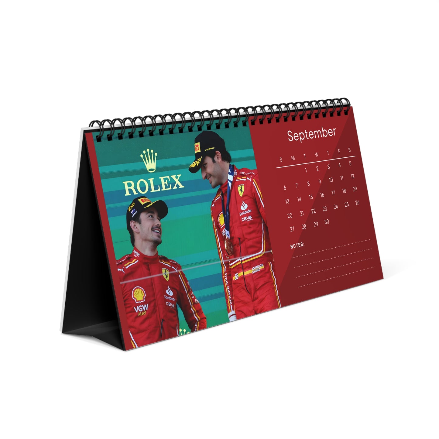 Charles Leclerc & Carlos Sainz 2026 Desk Calendar | F1 Racing Stars Spiral Bound Photo Calendar | Fan Collectible Gift | Stylish Desk Décor