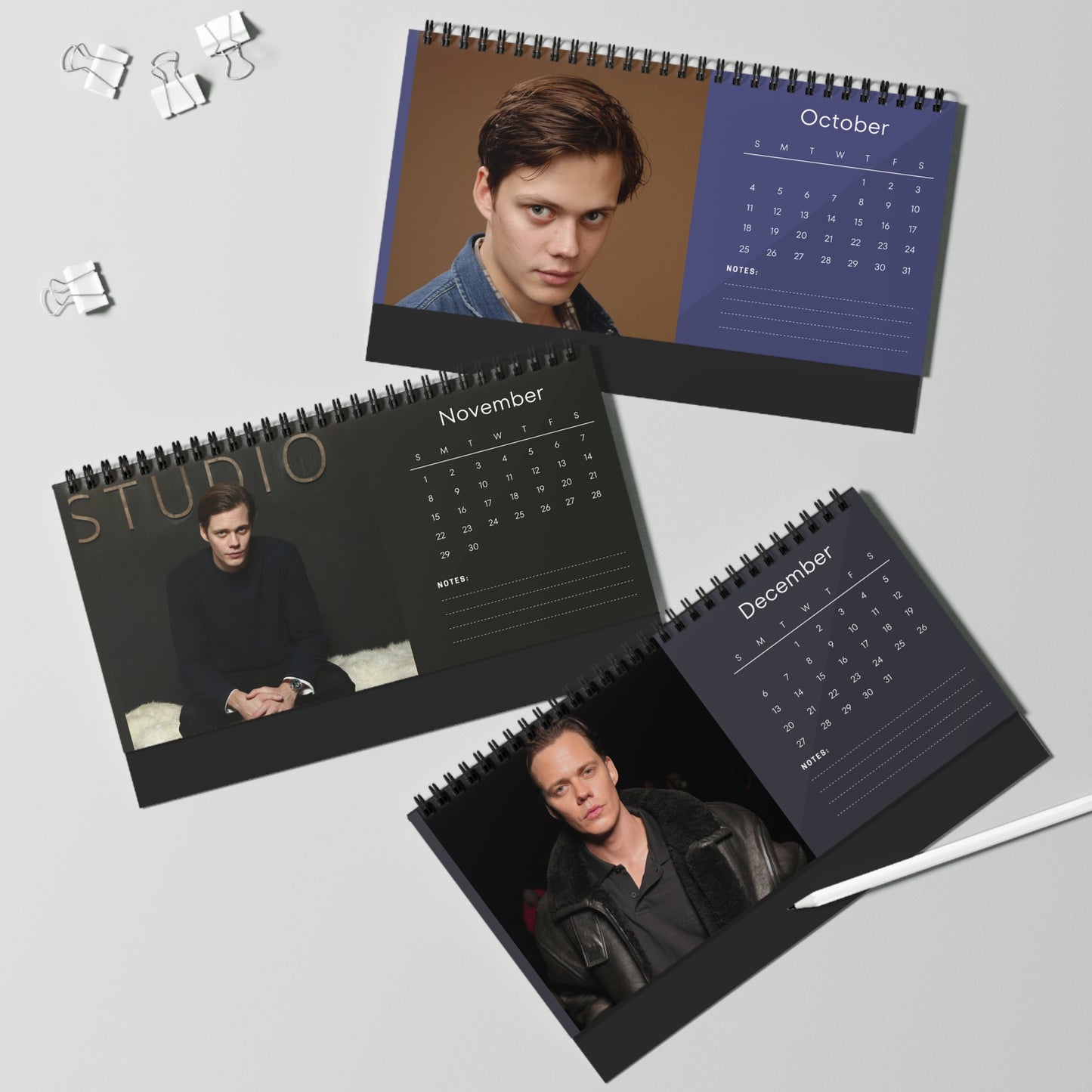 Bill Skarsgård 2026 Desk Calendar | Premium Celebrity Photo Calendar | Elegant Spiral-Bound Collectible Gift for Fans & Desk Décor