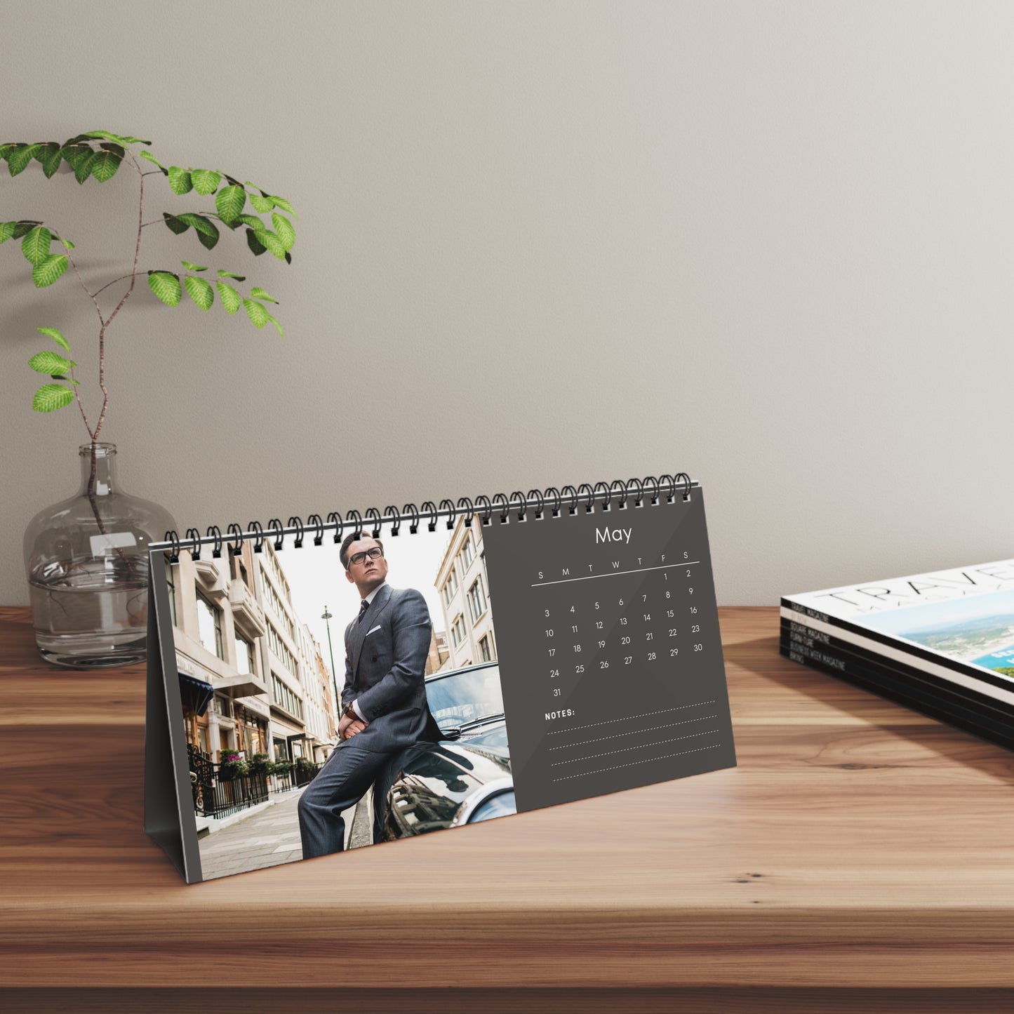Taron Egerton 2026 Desk Calendar | Premium Spiral Bound Celebrity Photo Calendar | Collectible Fan Gift | Stylish Desk & Office Décor