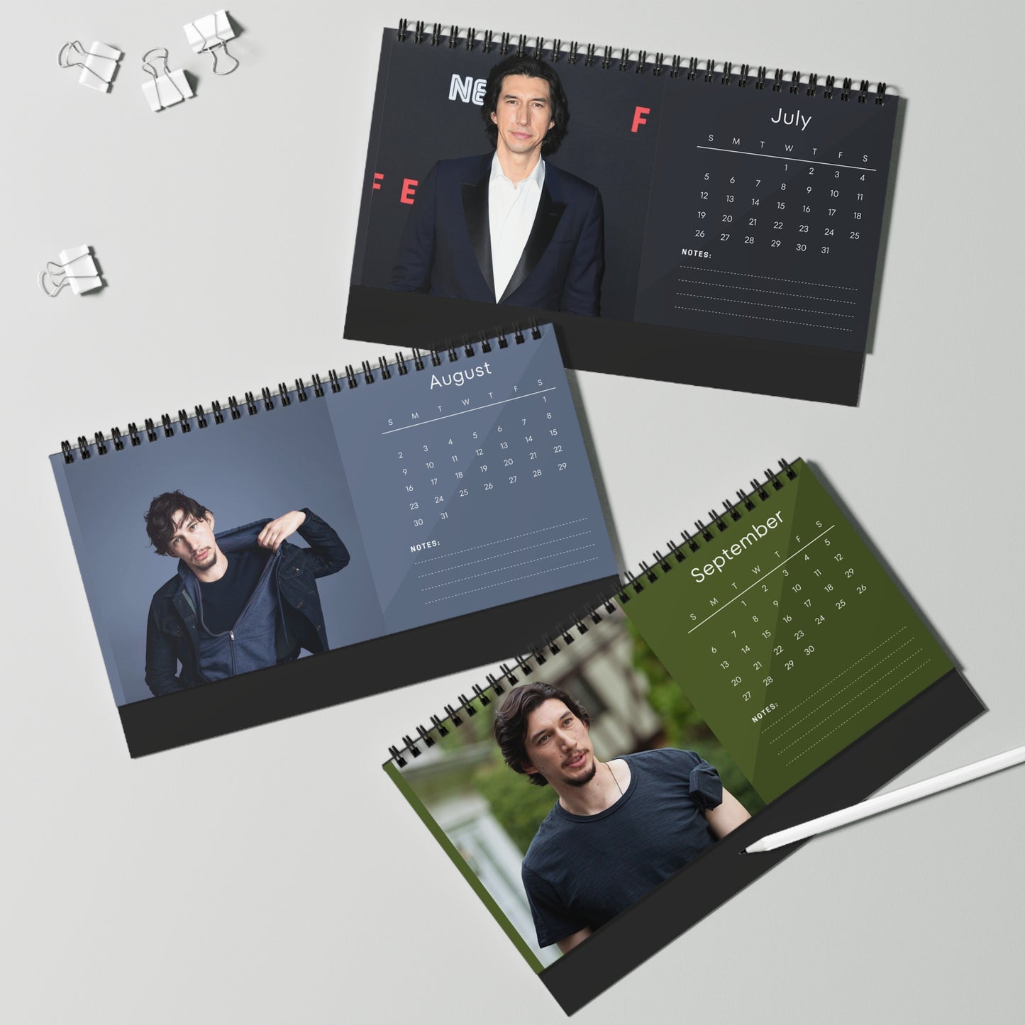 Adam Driver 2026 Desk Calendar | Premium Spiral Bound Celebrity Photo Calendar | Collectible Fan Gift | Stylish Desk & Office Décor