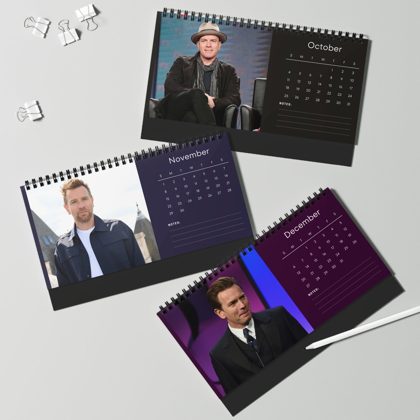Ewan McGregor 2026 Desk Calendar | Premium Celebrity Photo Calendar | Obi-Wan Kenobi Star Gift | Stylish Desk Décor