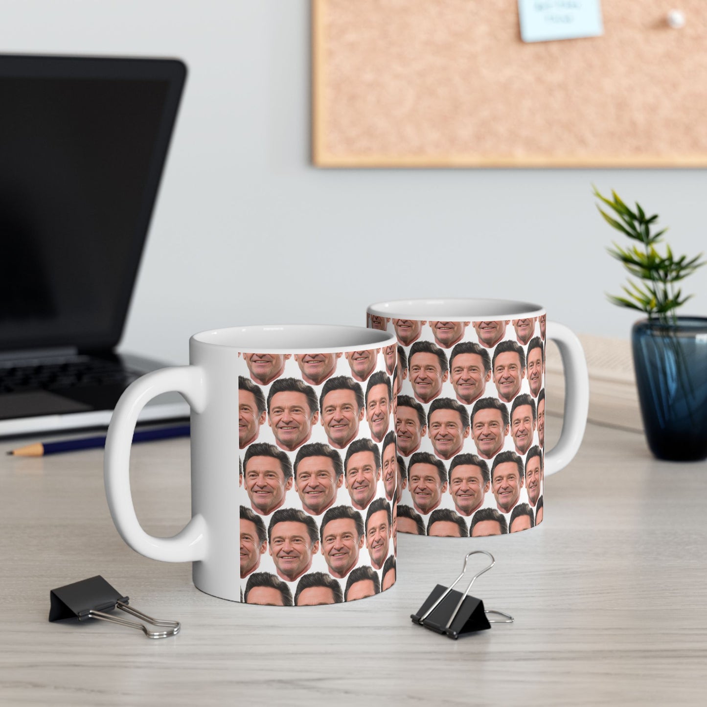 Hugh Jackman Face Pattern Ceramic Mug | Unique Gift for Hugh Jackman Fans