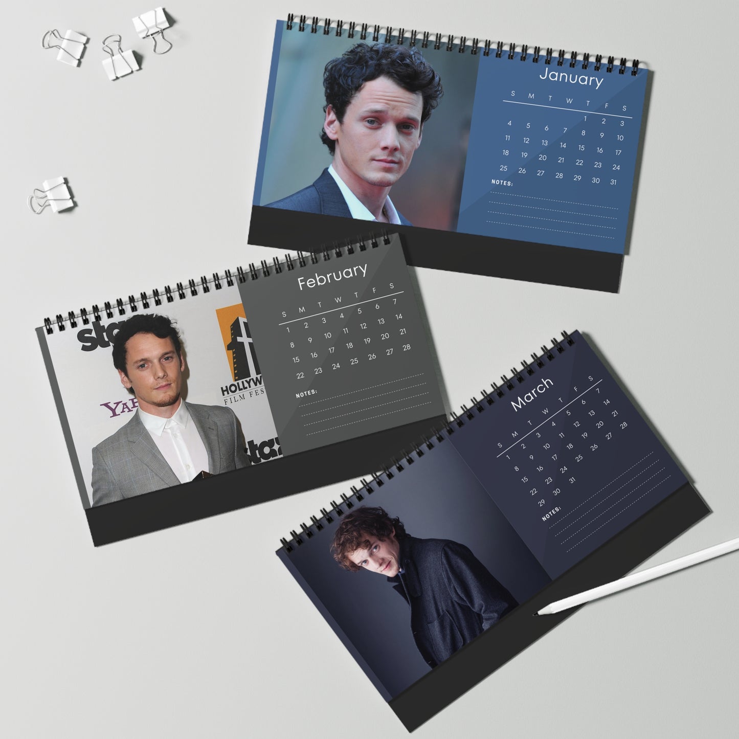Anton Yelchin 2026 Desk Calendar | Premium Celebrity Photo Calendar for Fans | Stylish Spiral Bound Collectible Desk Décor