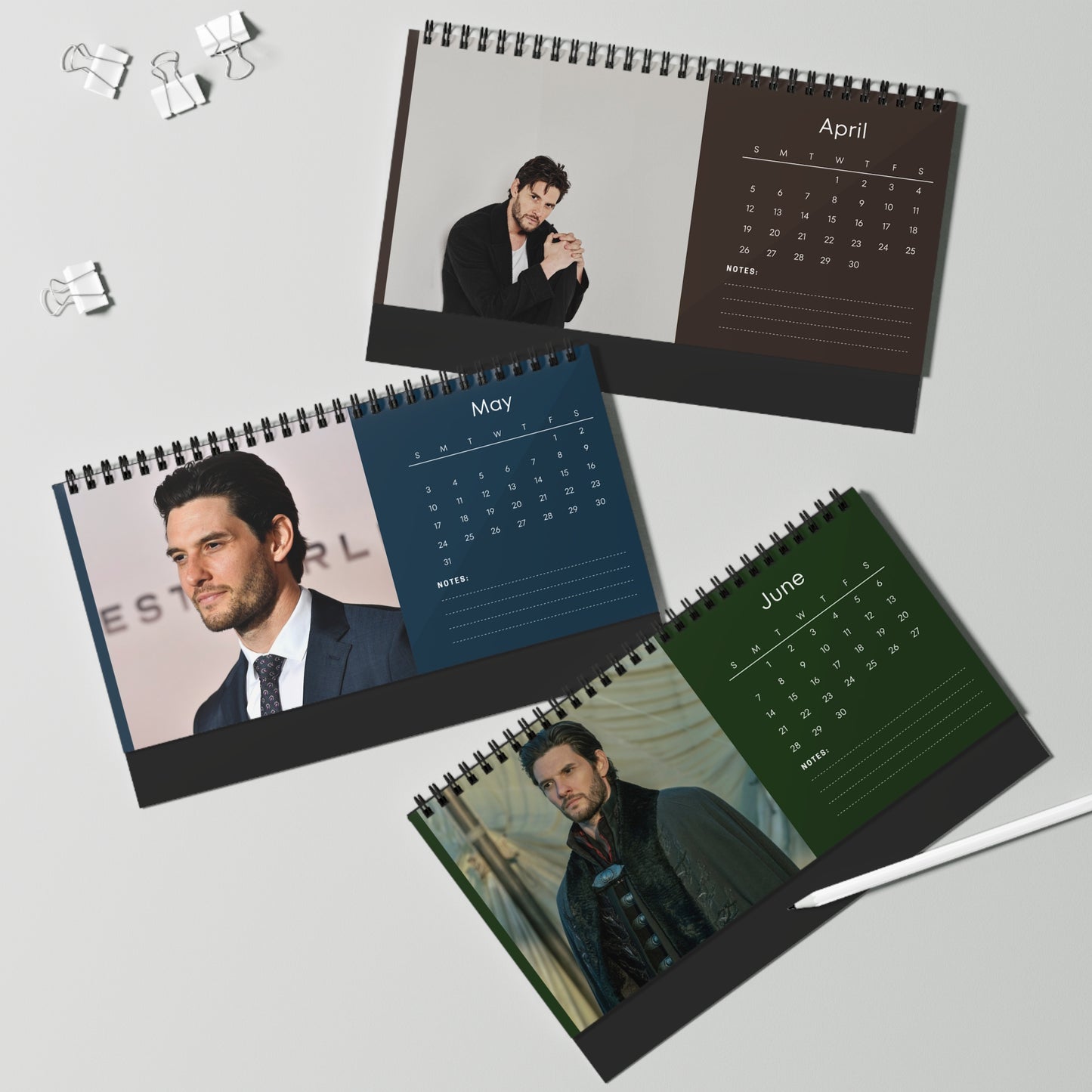 Ben Barnes 2026 Desk Calendar | Celebrity Spiral Bound Photo Calendar | Fan Collectible Gift | Stylish Desk & Office Décor