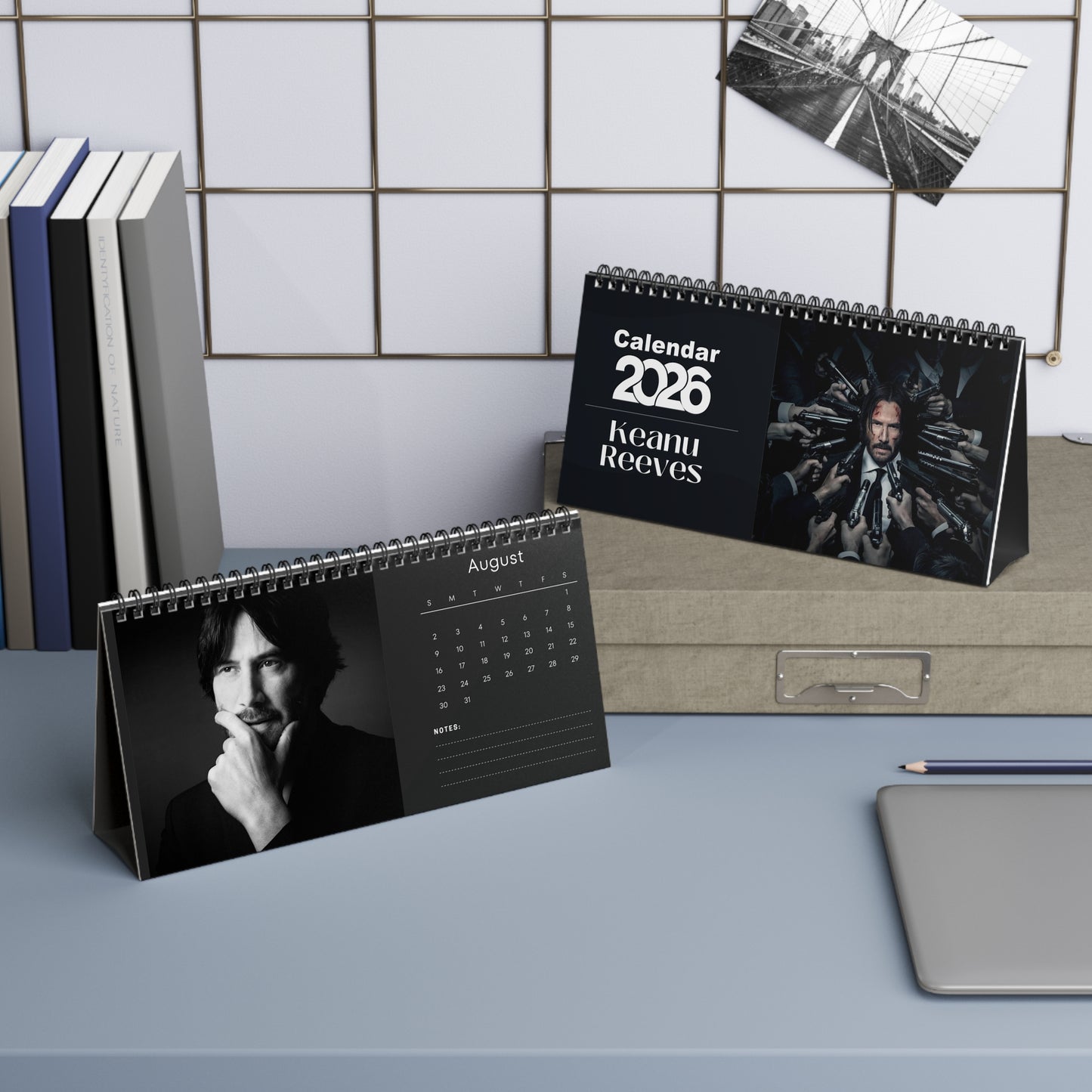 Keanu Reeves 2026 Desk Calendar | Premium Spiral Bound Celebrity Photo Calendar | Collectible Fan Gift | Stylish Desk & Office Décor