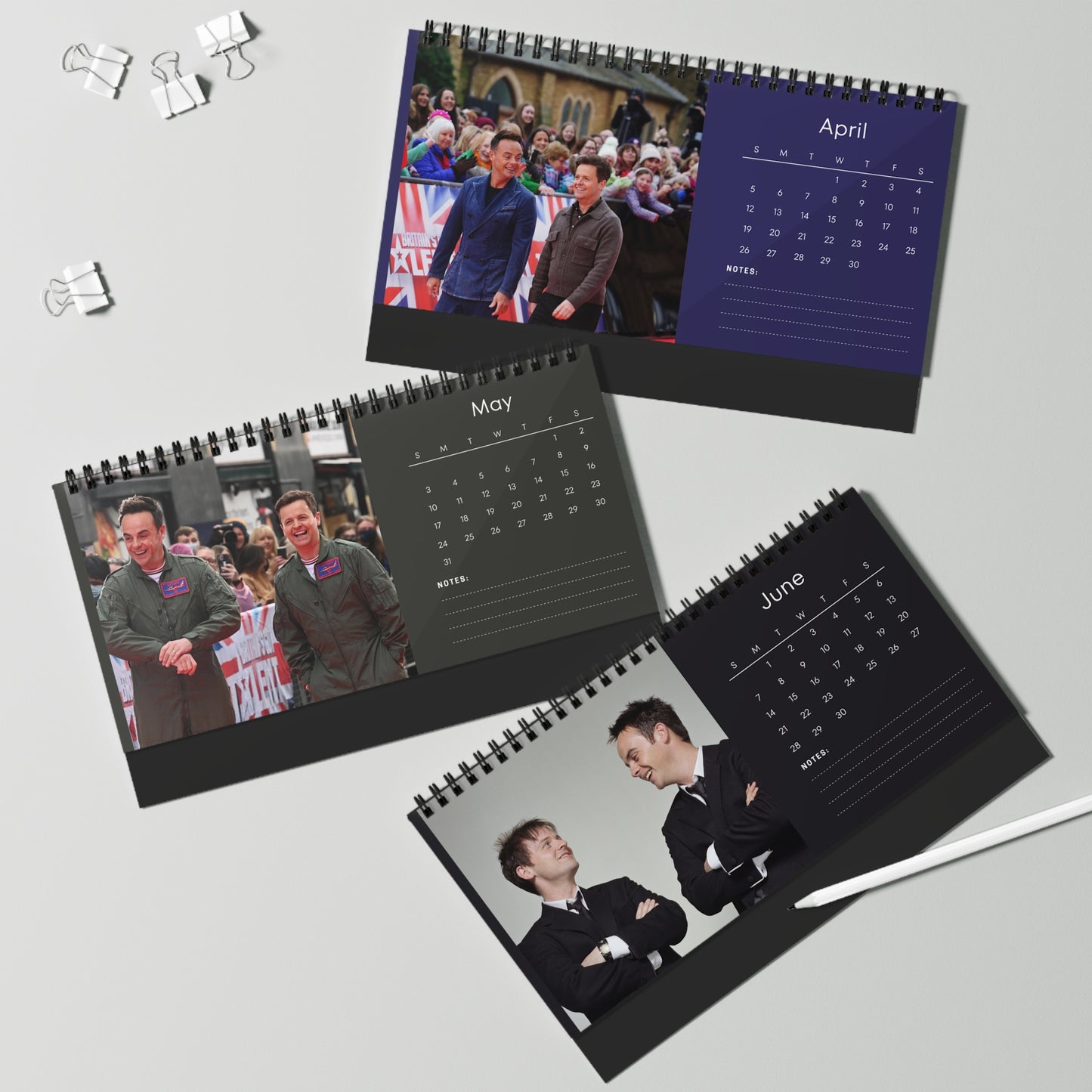 Ant and Dec 2026 Desk Calendar | Celebrity Spiral Bound Photo Calendar | Fan Collectible Gift | Fun Desk & Office Decor