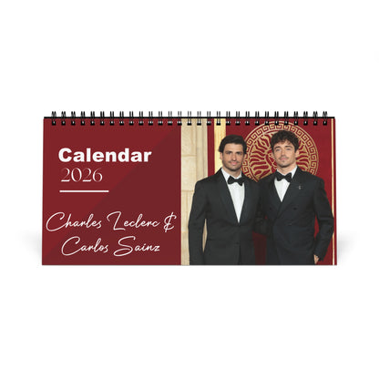 Charles Leclerc & Carlos Sainz 2026 Desk Calendar |Premium Spiral Bound F1 Celebrity Photo Calendar | Ferrari Drivers Fan Gift