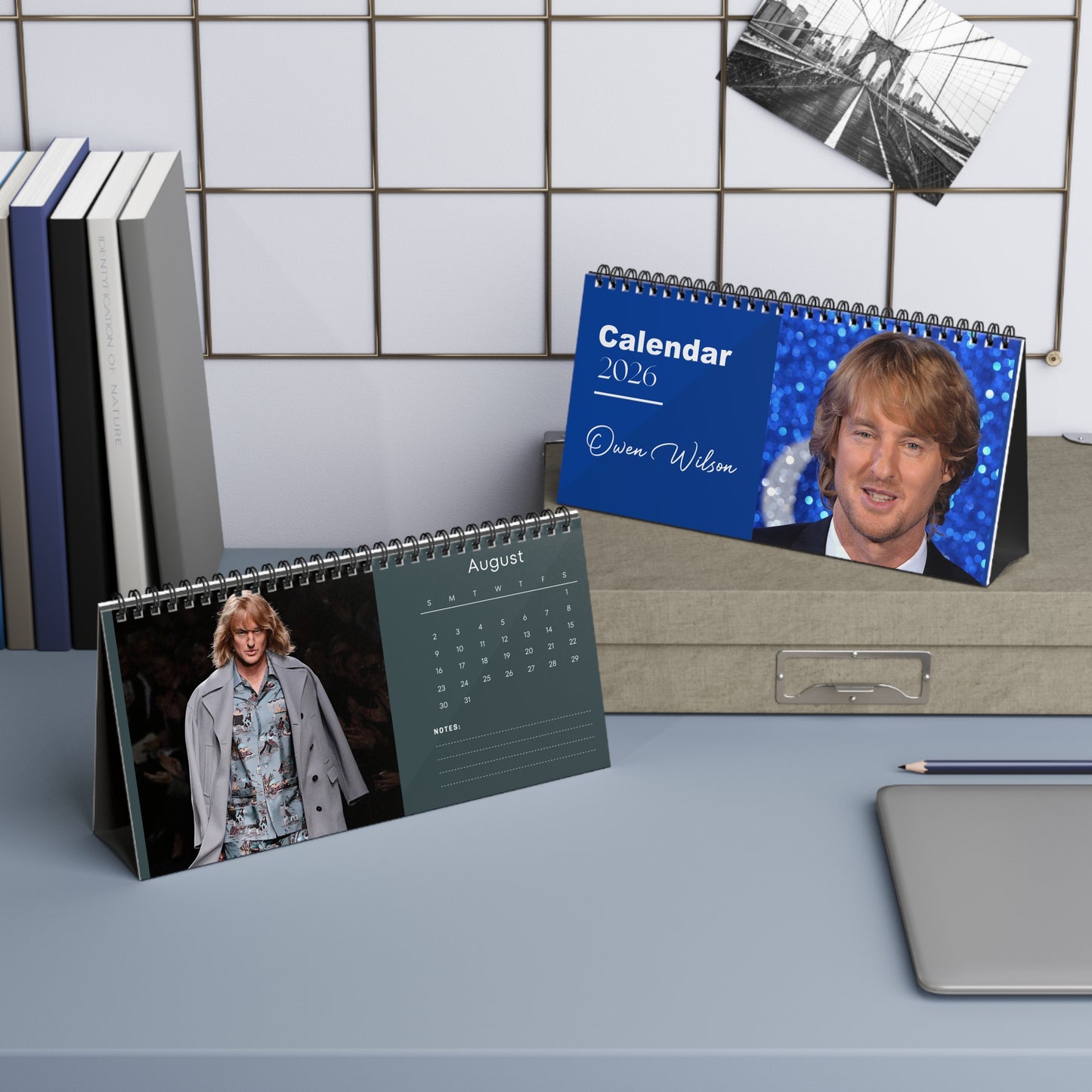 Owen Wilson 2026 Desk Calendar | Premium Spiral Bound Celebrity Photo Calendar | High-Quality Fan Gift & Desk Décor