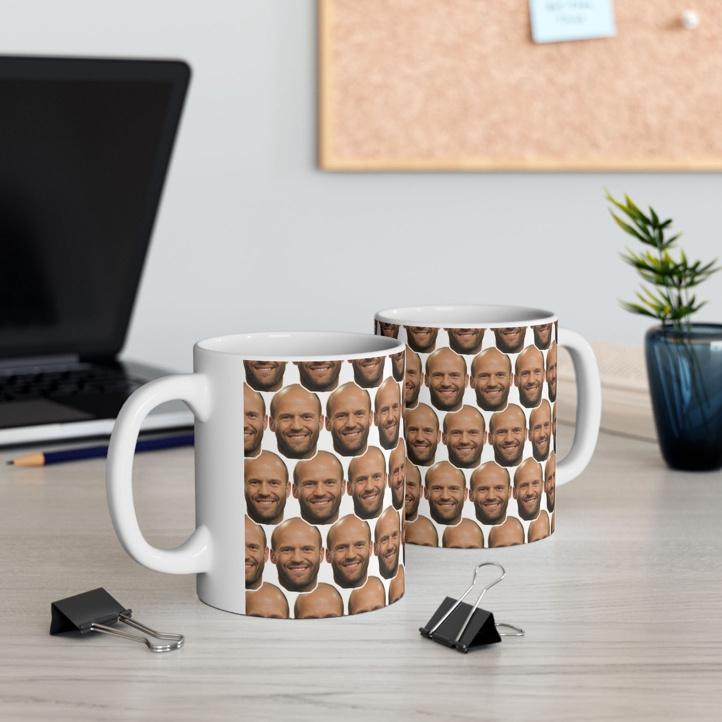Jason Statham Face Pattern Ceramic Mug | Unique Gift for Jason Statham Fans