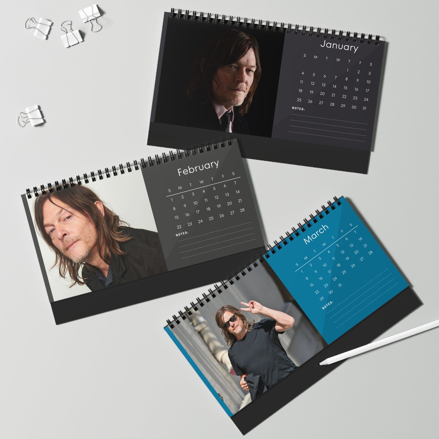 Norman Reedus 2026 Desk Calendar |  Premium Spiral Bound Celebrity Photo Calendar | High-Quality Fan Gift & Desk Décor
