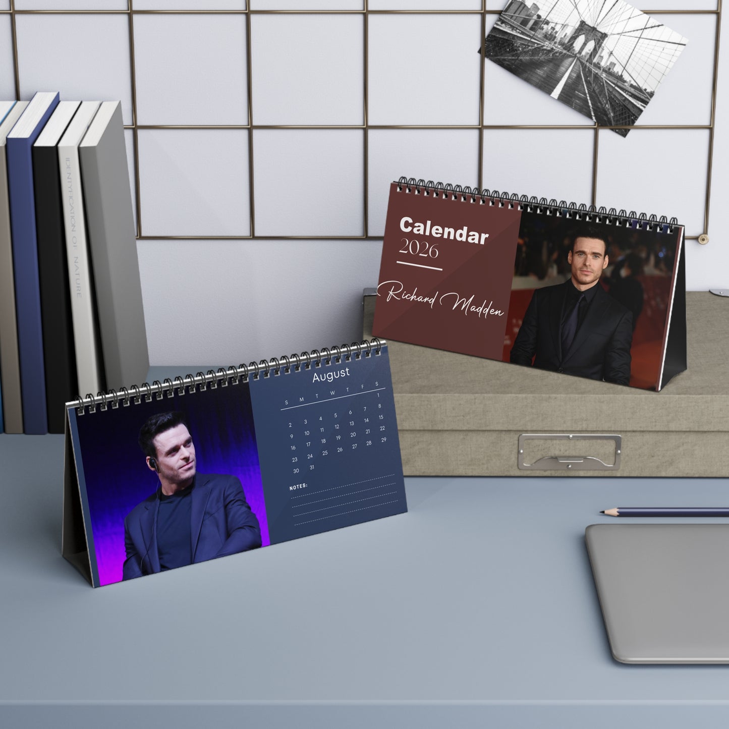 Richard Madden 2026 Desk Calendar | Premium Spiral Bound Celebrity Photo Calendar | High-Quality Fan Gift & Desk Décor