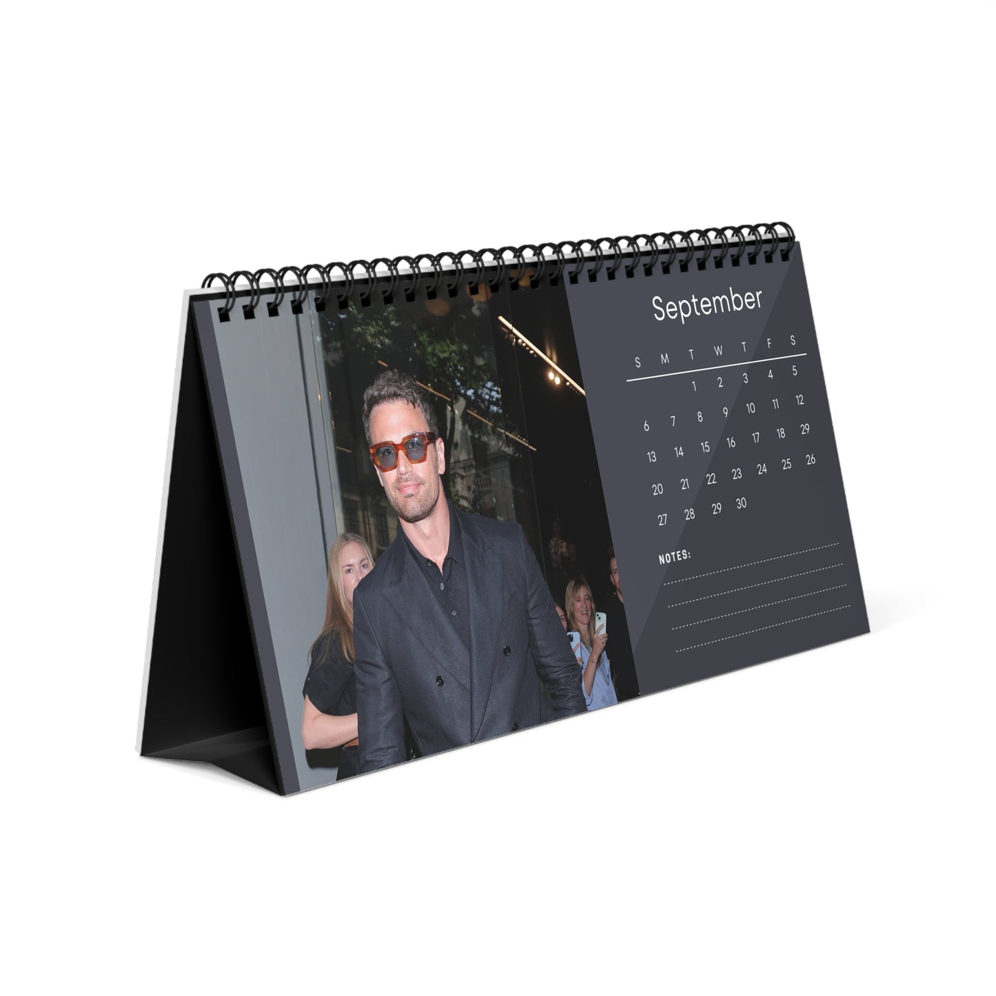 Theo James 2026 Desk Calendar | Premium Spiral Bound Celebrity Photo Calendar | Collectible Fan Gift | Stylish Desk & Office Décor