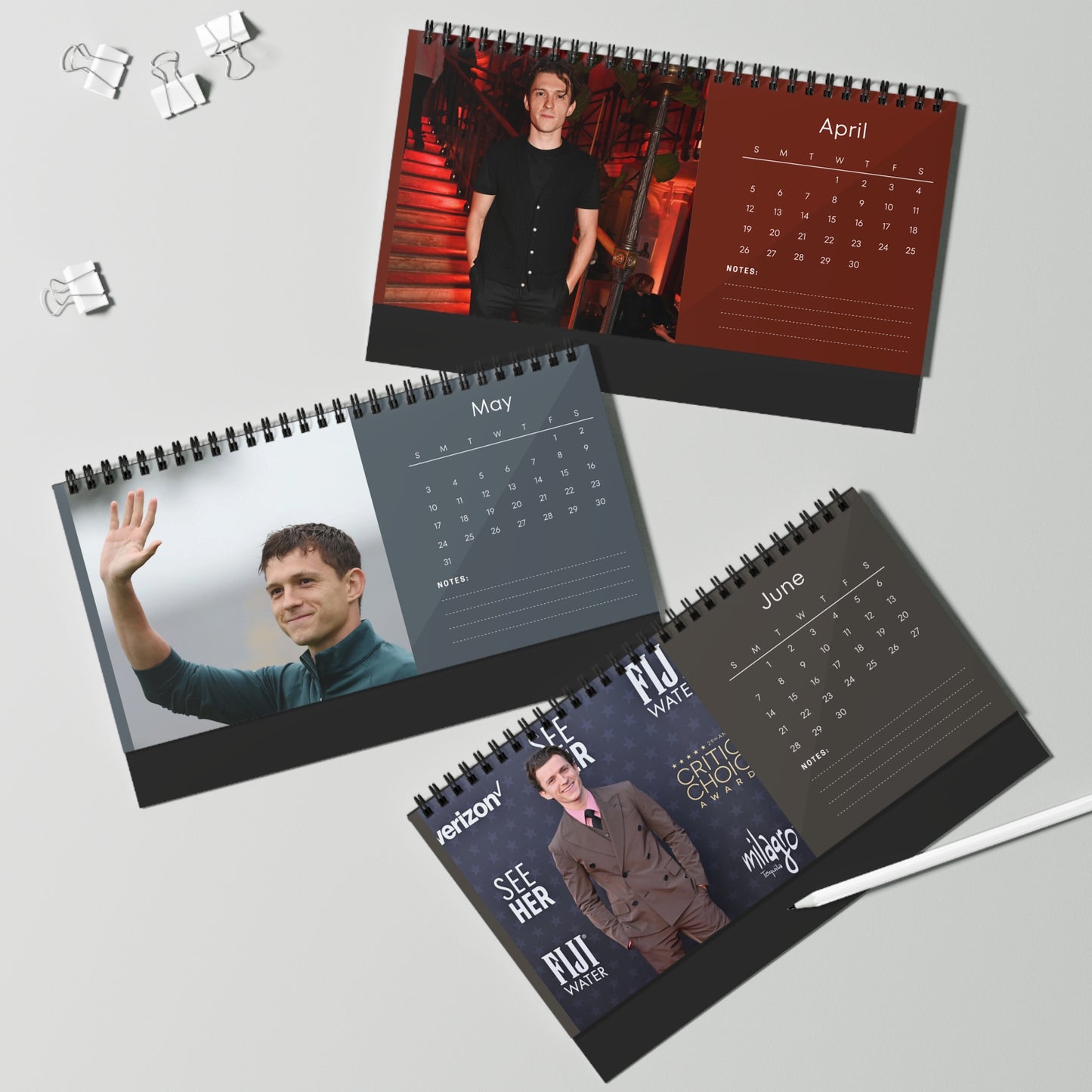 Tom Holland 2026 Desk Calendar | Celebrity Spiral Bound Photo Calendar | Fan Collectible Gift | Stylish Desk & Office Décor