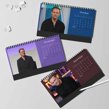 Sam Heughan 2026 Desk Calendar | Premium Spiral Bound Celebrity Photo Calendar | High-Quality Fan Gift & Desk Décor
