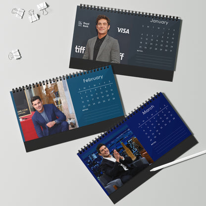 Zac Efron 2026 Desk Calendar | Premium Spiral Bound Celebrity Photo Calendar | High-Quality Fan Gift & Desk Décor