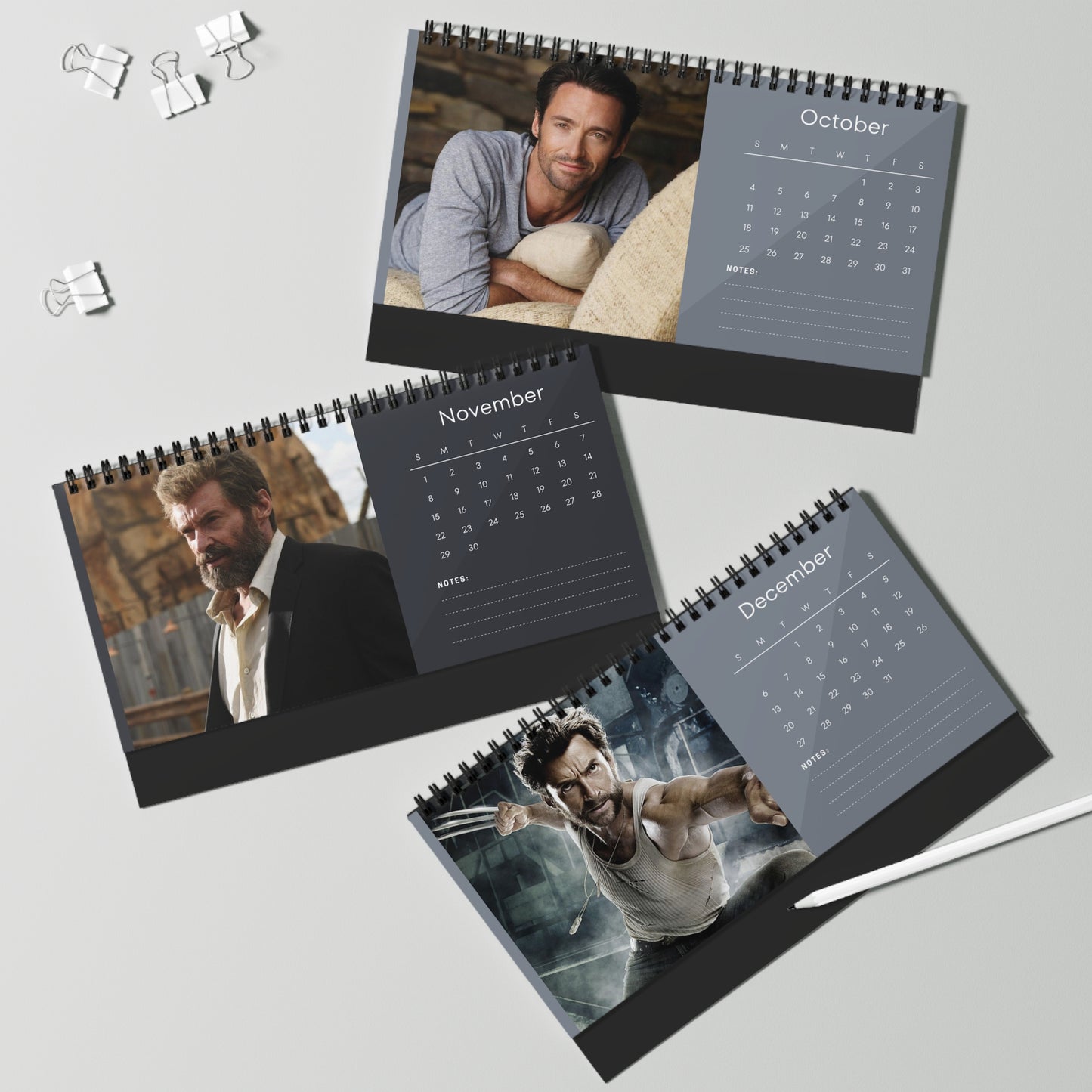 Hugh Jackman 2026 Desk Calendar | Premium Spiral Bound Celebrity Photo Calendar | Collectible Fan Gift | Stylish Desk & Office Décor