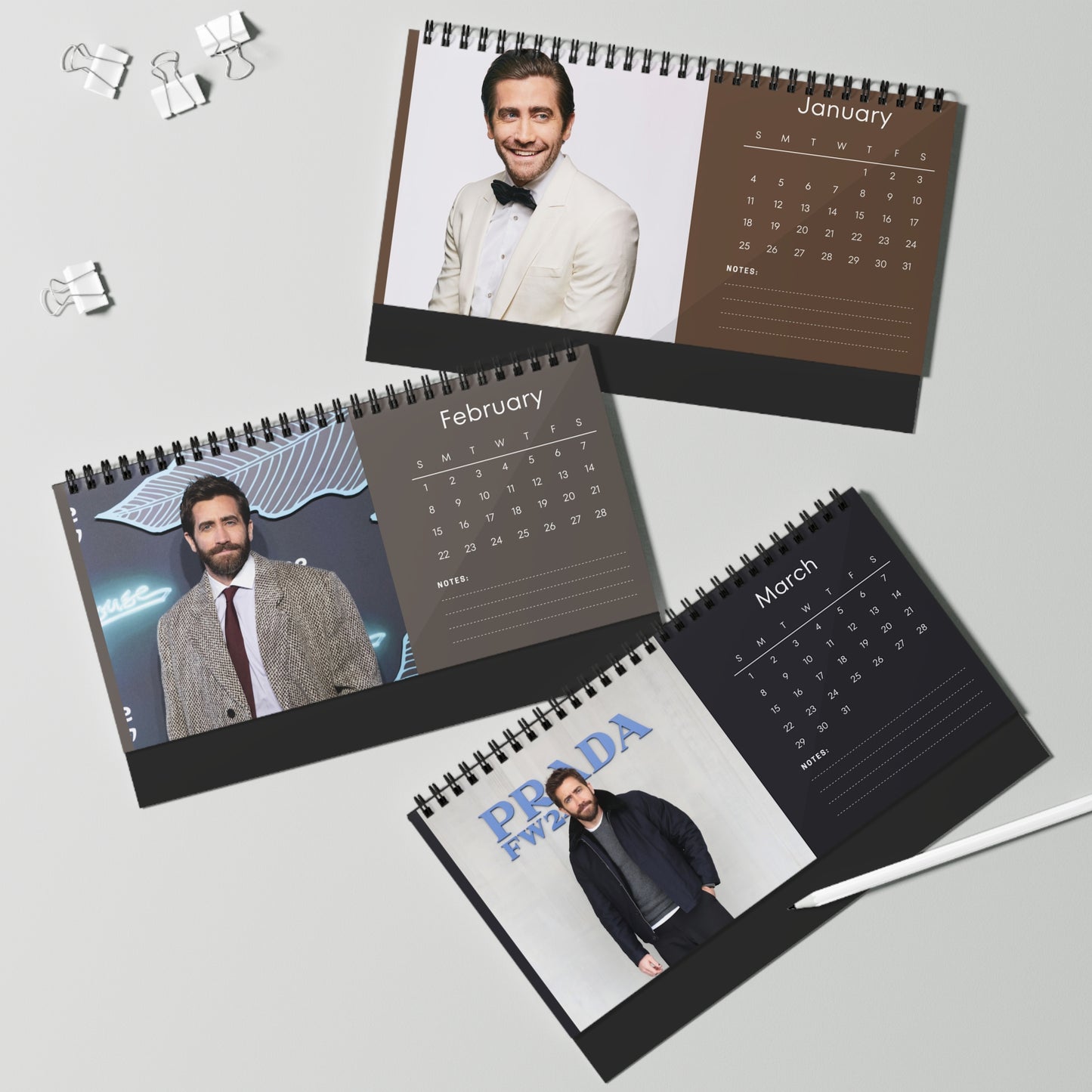 Jake Gyllenhaal 2026 Desk Calendar | Celebrity Spiral Bound Photo Calendar | Fan Collectible Gift | Stylish Desk & Office Décor