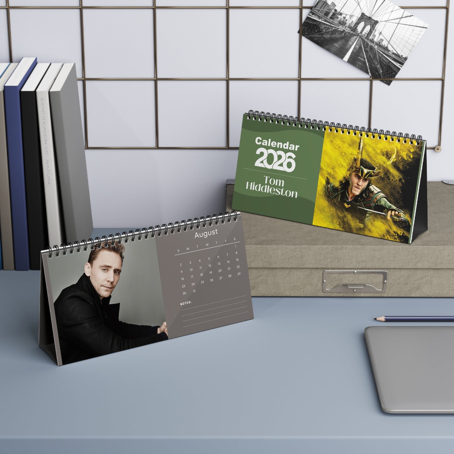 Tom Hiddleston 2026 Desk Calendar | Premium Spiral Bound Celebrity Photo Calendar | Collectible Fan Gift | Stylish Desk & Office Décor
