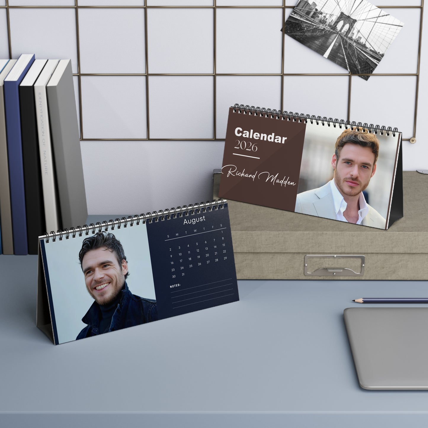 Richard Madden 2026 Desk Calendar | Premium Spiral-Bound Celebrity Photo Calendar | Fan Gift & Stylish Desk Décor