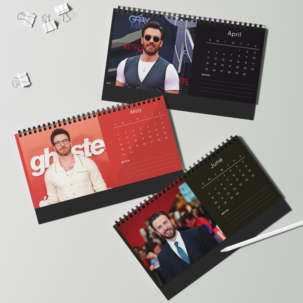 Chris Evans 2027 Desk Calendar Vol 2 | Spiral Bound Photo Calendar | Fan Gift
