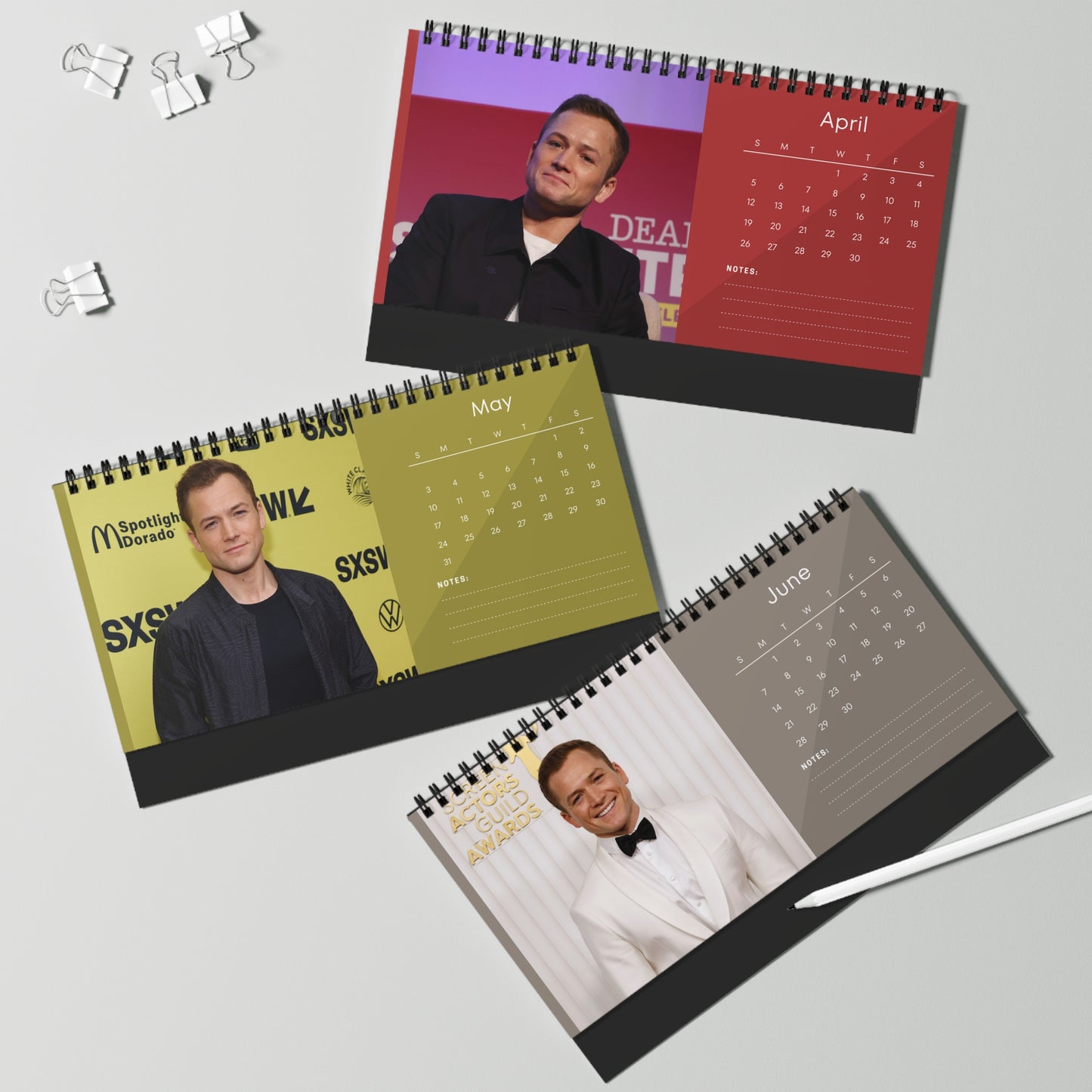 Taron Egerton 2026 Desk Calendar | Premium Spiral Bound Celebrity Photo Calendar | High-Quality Fan Gift & Desk Décor