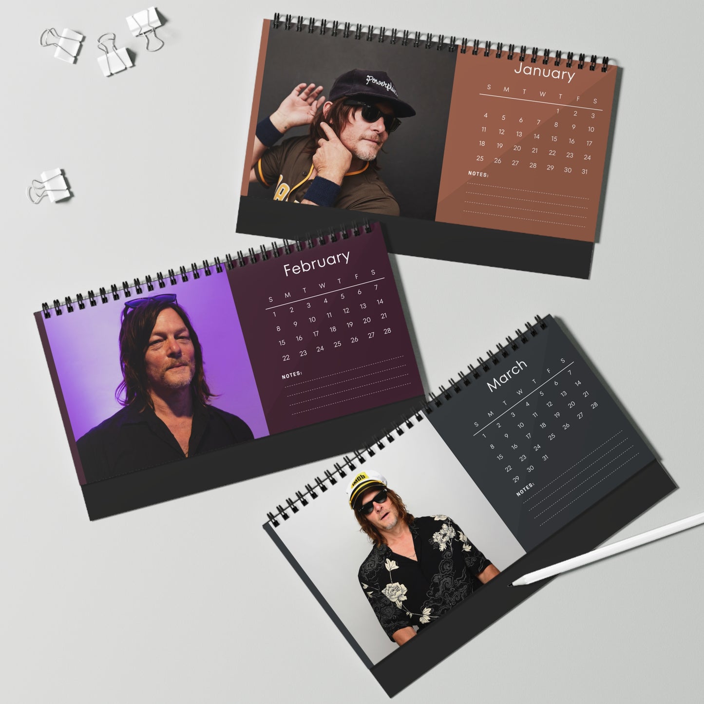 Norman Reedus 2026 Desk Calendar | Celebrity Spiral Bound Photo Calendar | Fan Collectible Gift | Stylish Desk & Office Décor