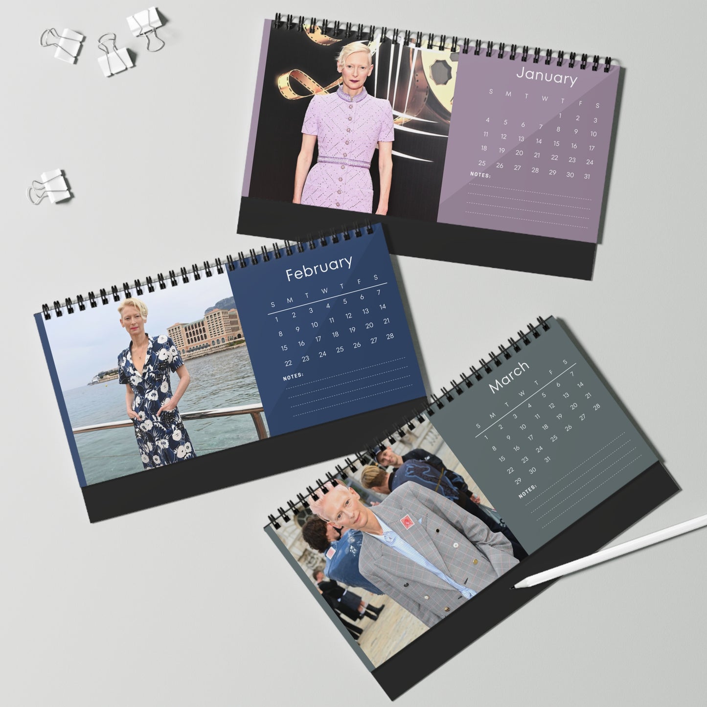 Tilda Swinton 2026 Desk Calendar | Elegant Celebrity Photo Calendar | Art & Film Icon Gift