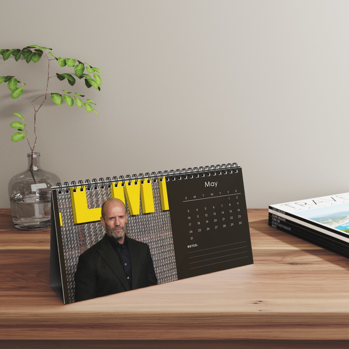 Jason Statham 2026 Desk Calendar | Celebrity Spiral Bound Photo Calendar | Action Star Fan Collectible | Stylish Desk & Office Décor