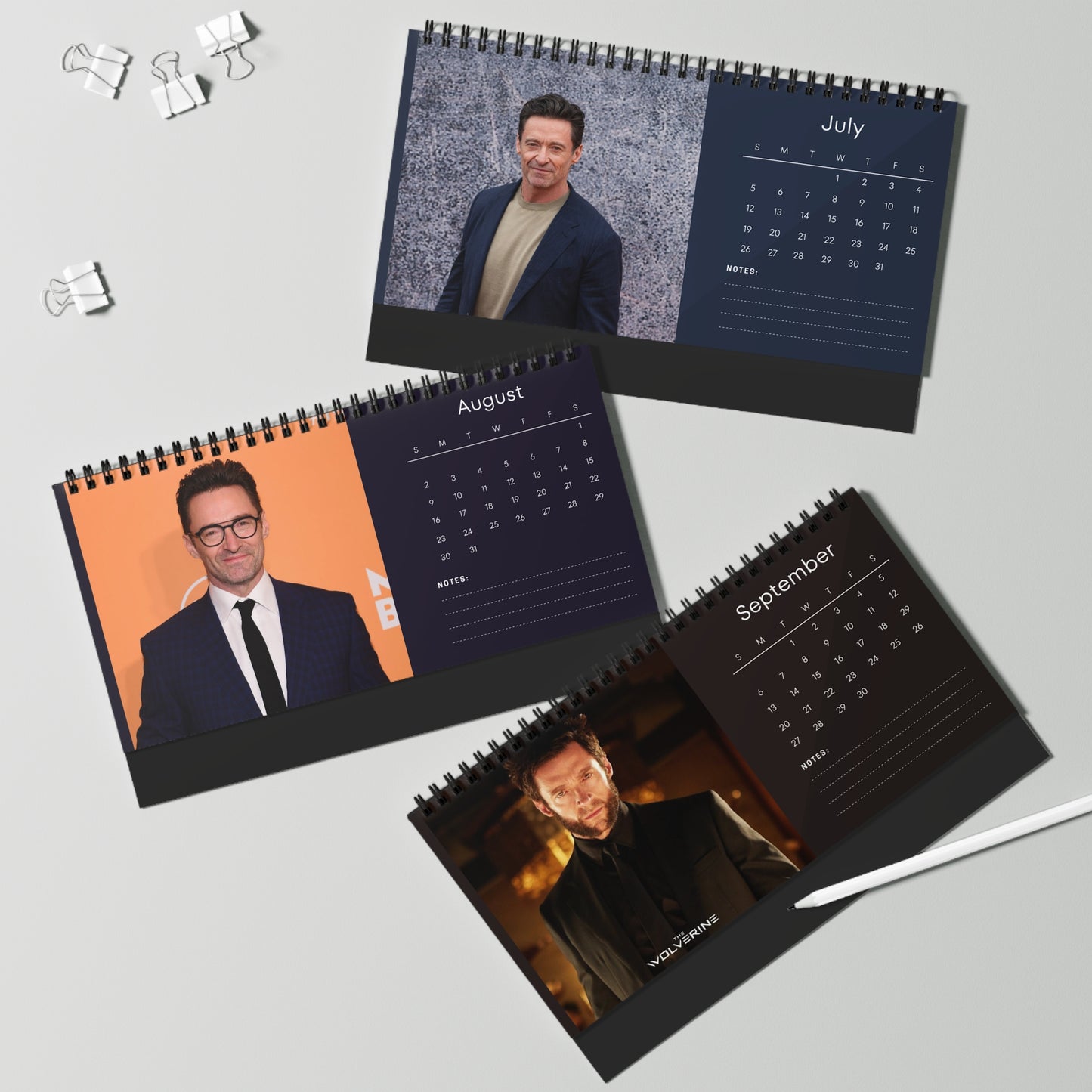 Hugh Jackman 2026 Desk Calendar | Premium Spiral Bound Celebrity Photo Calendar | Collectible Fan Gift | Stylish Desk & Office Décor