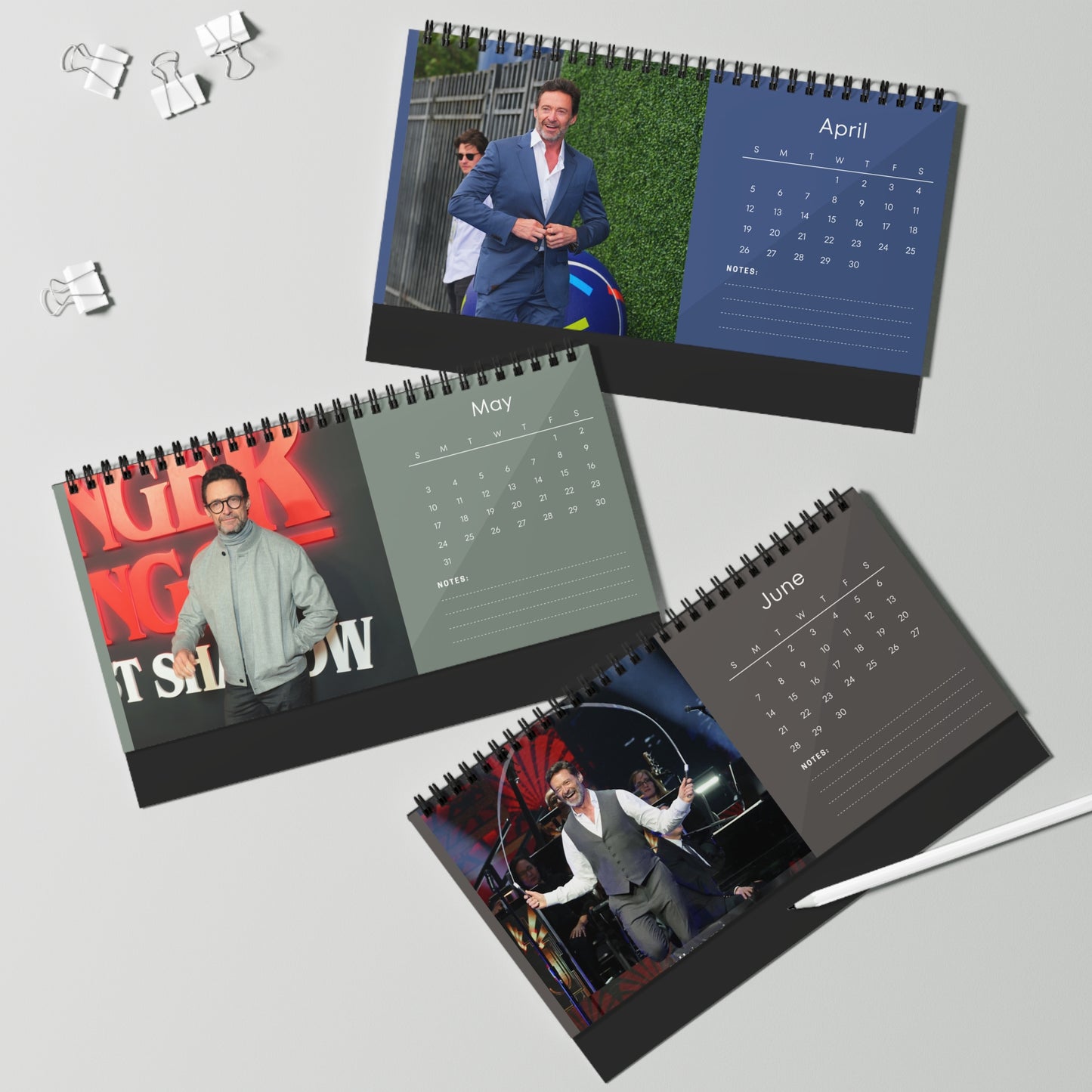 Hugh Jackman 2026 Desk Calendar | Premium Spiral Bound Celebrity Photo Calendar | Collectible Fan Gift | Stylish Desk & Office Décor