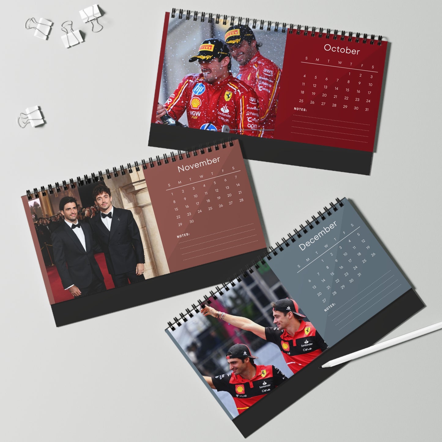 Charles Leclerc & Carlos Sainz 2026 Desk Calendar |Premium Spiral Bound F1 Celebrity Photo Calendar | Ferrari Drivers Fan Gift