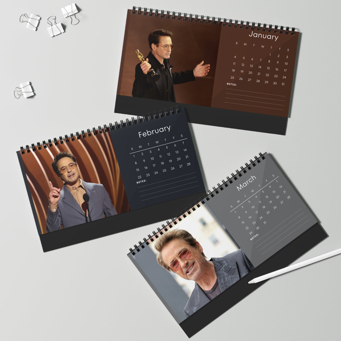 Robert Downey Jr 2026 Desk Calendar | Premium Celebrity Photo Calendar | Stylish Office Decor & Fan Gift