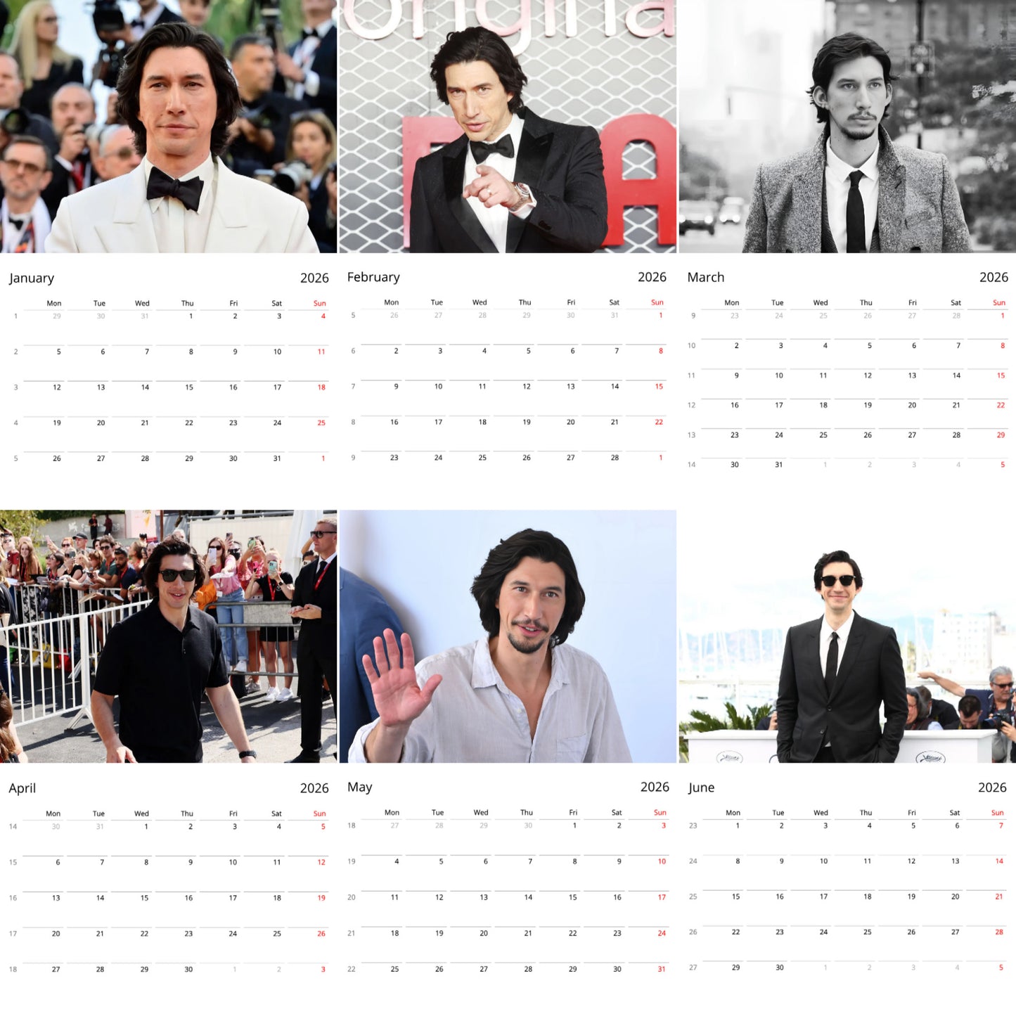 Adam Driver 2026 Wall Calendar (Large Calendar) – Celebrity Fan Gift, Premium Wall Art