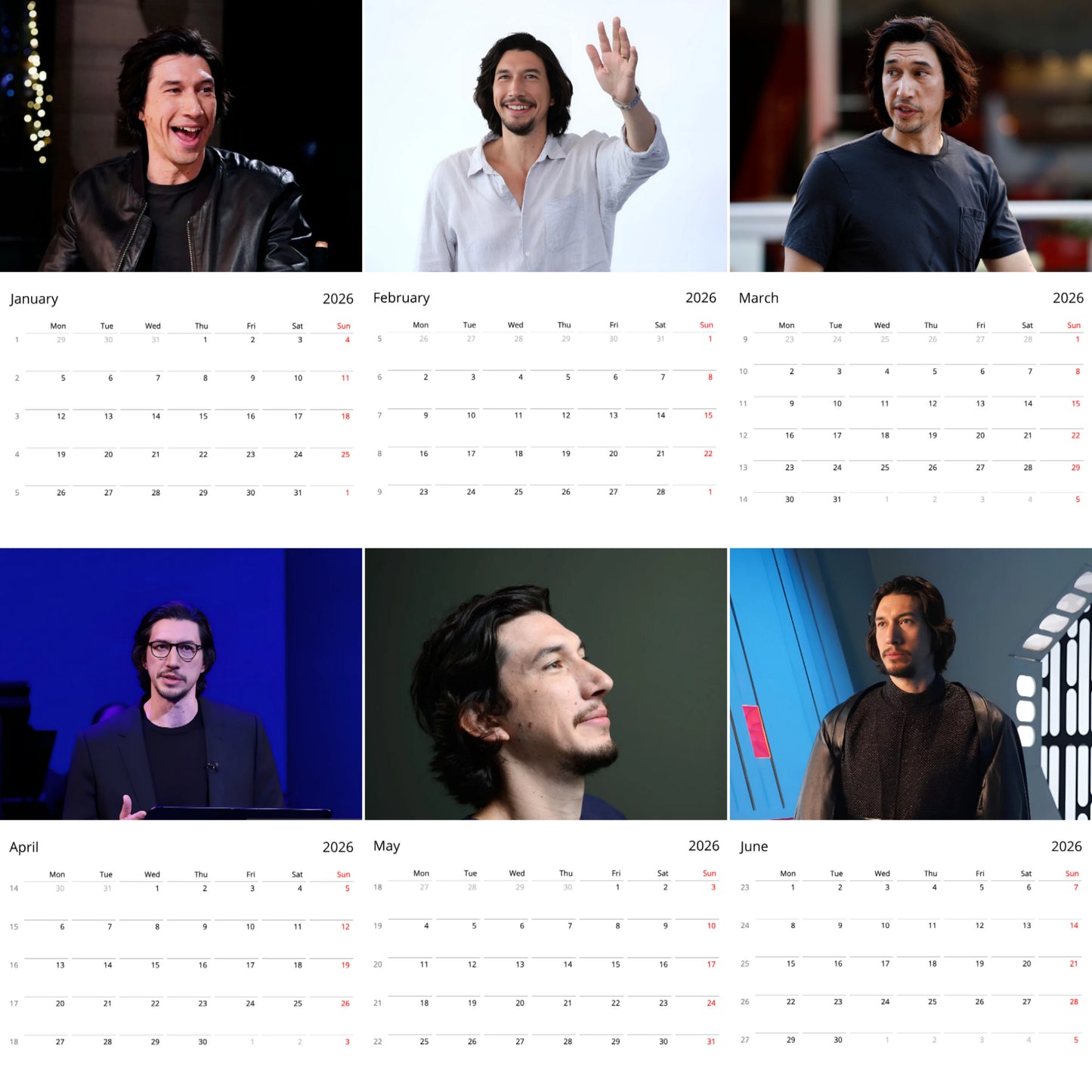 Adam Driver 2026 Wall Calendar (Large Calendar) – Celebrity Fan Gift, Premium Wall Art