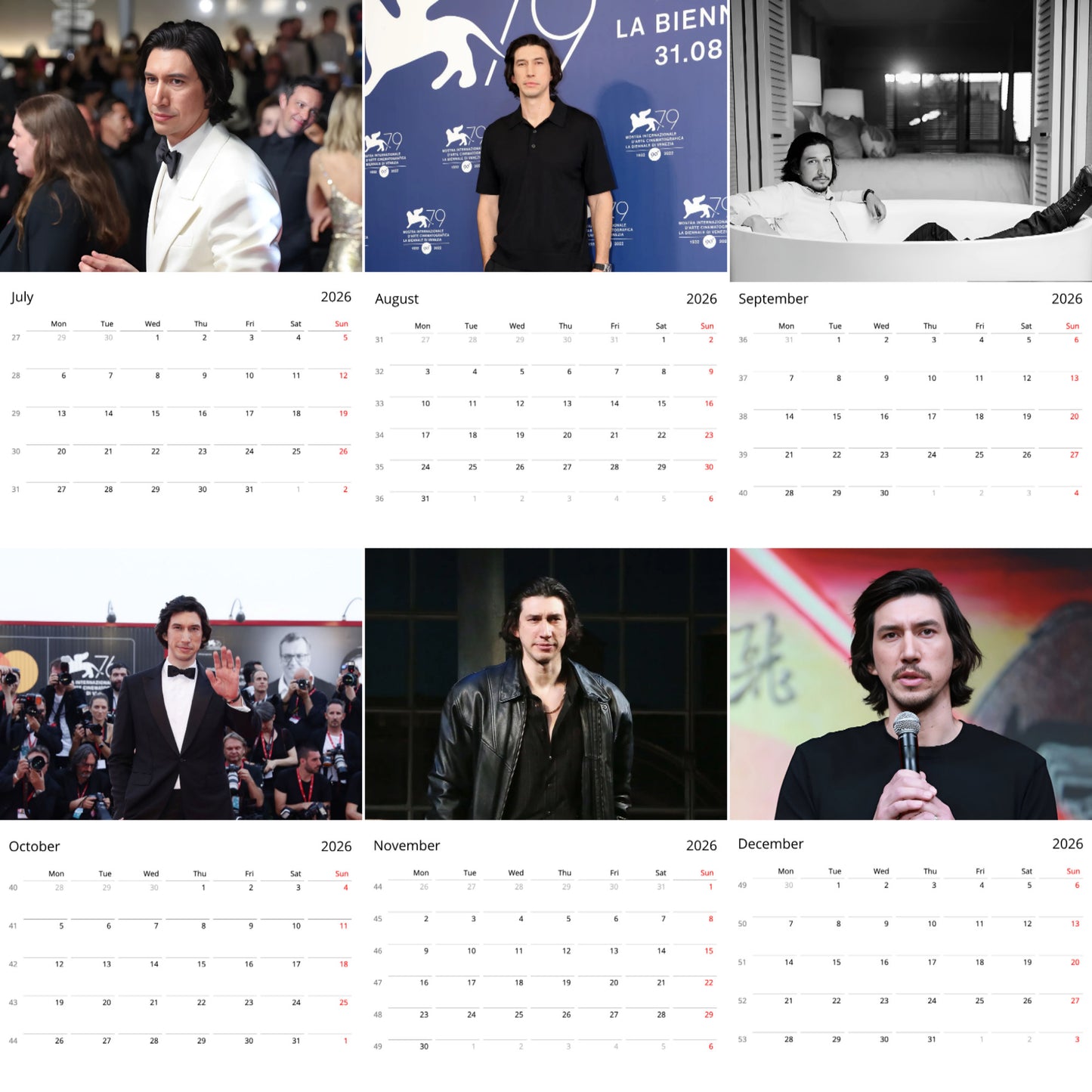Adam Driver 2026 Wall Calendar (Large Calendar) – Celebrity Fan Gift, Premium Wall Art