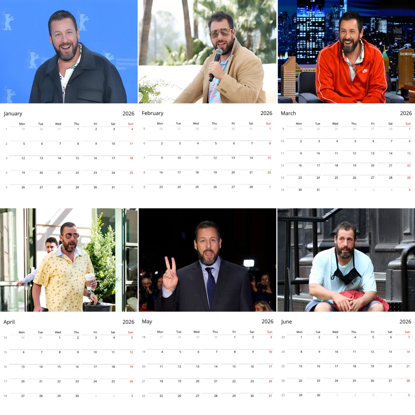 Adam Sandler 2026 Wall Calendar (Large Calendar) – Comedy Legend Fan Gift, Premium Wall Art