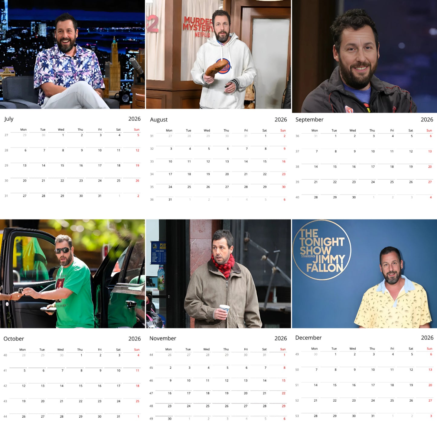 Adam Sandler 2026 Wall Calendar (Large Calendar) – Comedy Legend Fan Gift, Premium Wall Art