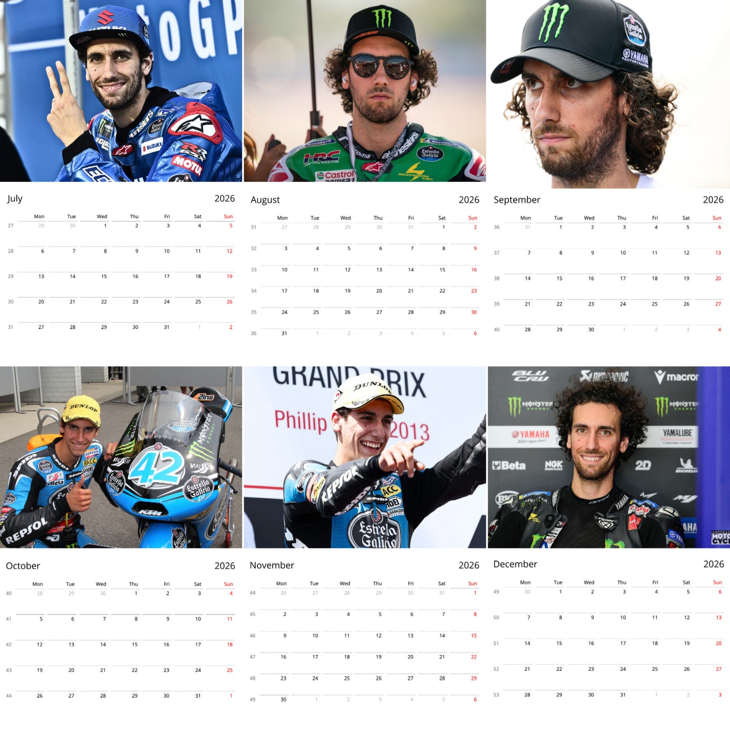 Alex Rins 2026 Wall Calendar (Large Calendar) – MotoGP Fan Gift, Premium Racing Art