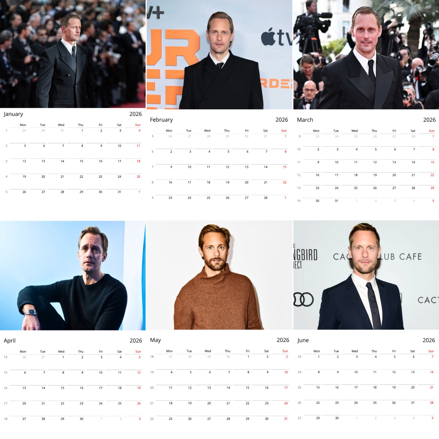 Alexander Skarsgård 2026 Wall Calendar (Large Calendar) – Celebrity Fan Gift, Premium Wall Art
