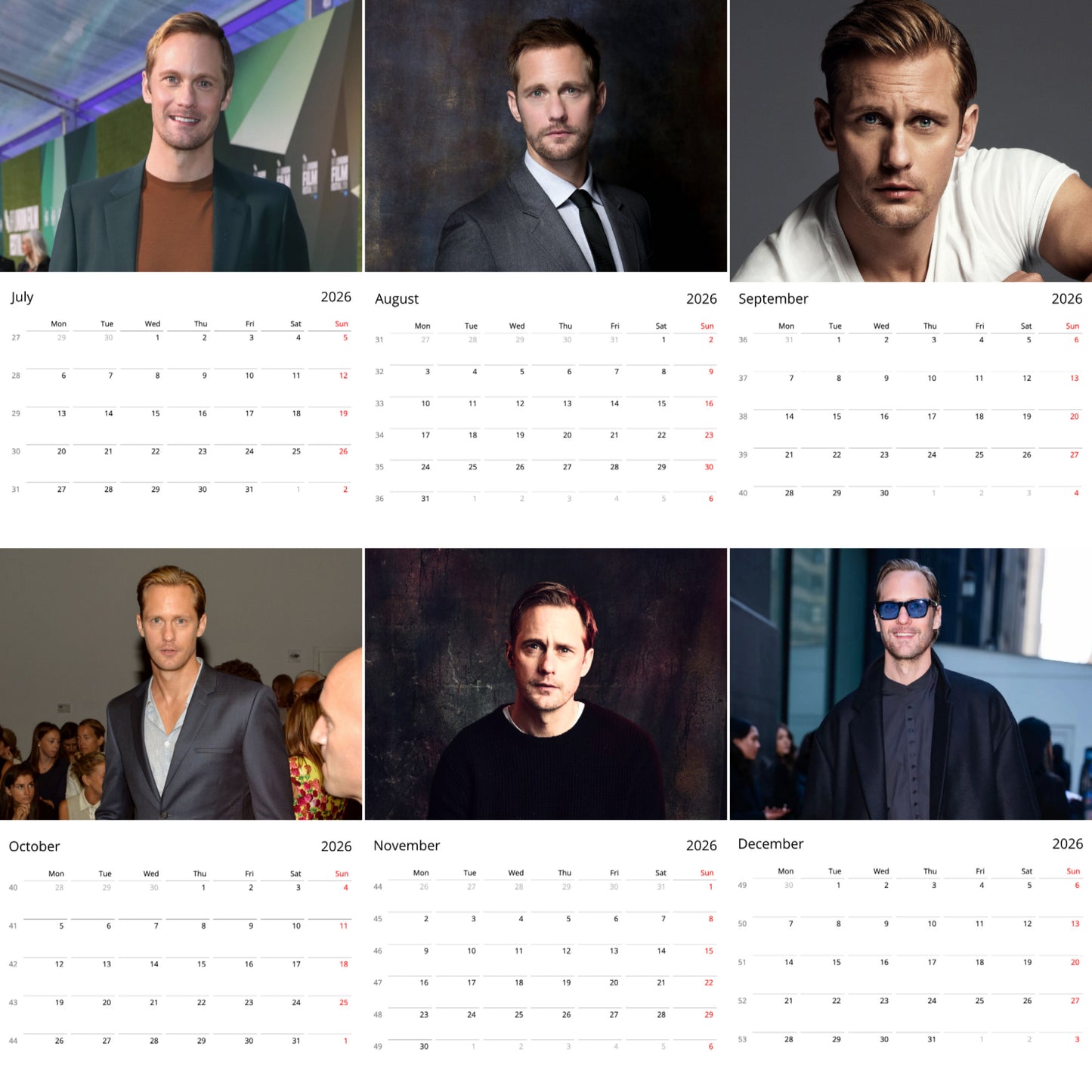 Alexander Skarsgård 2026 Wall Calendar (Large Calendar) – Celebrity Fan Gift, Premium Wall Art