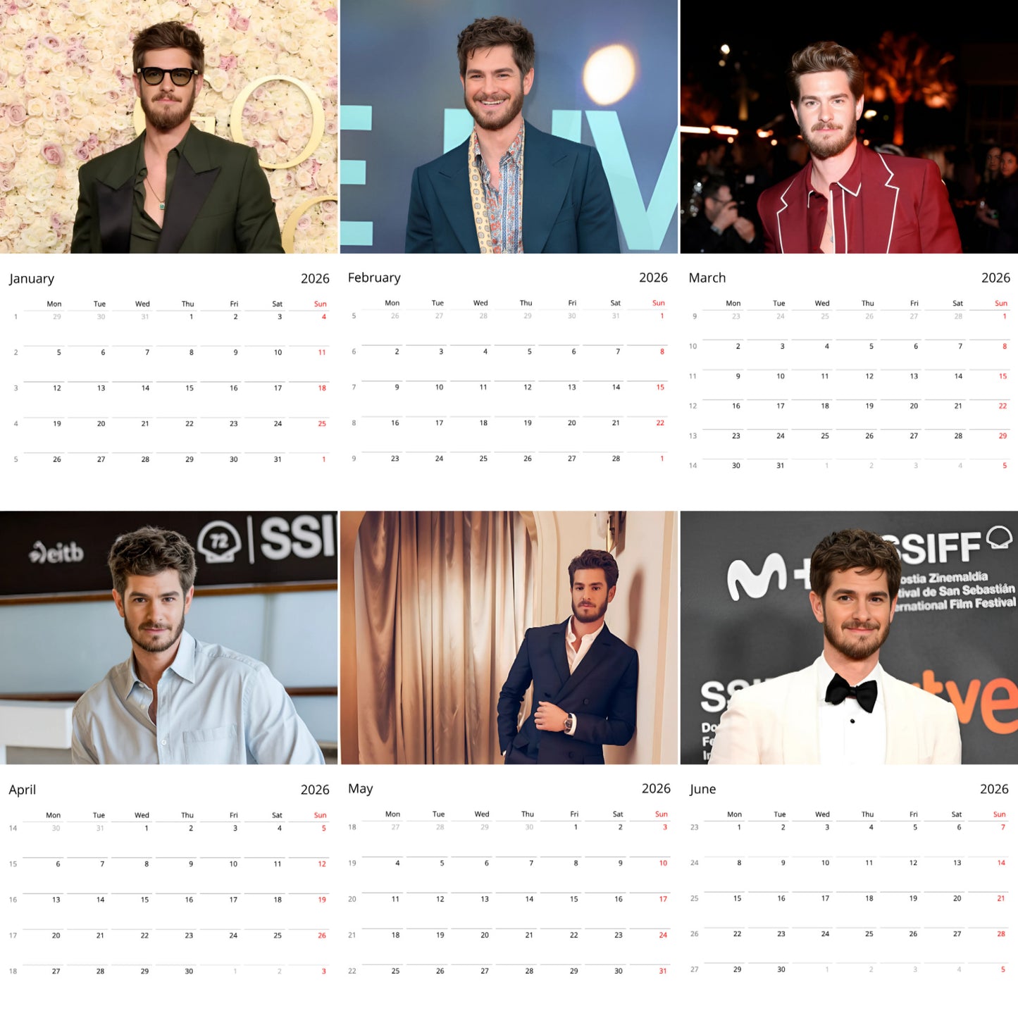 Andrew Garfield 2026 Wall Calendar (Large Calendar) – Hollywood Star Fan Gift, Premium Wall Art