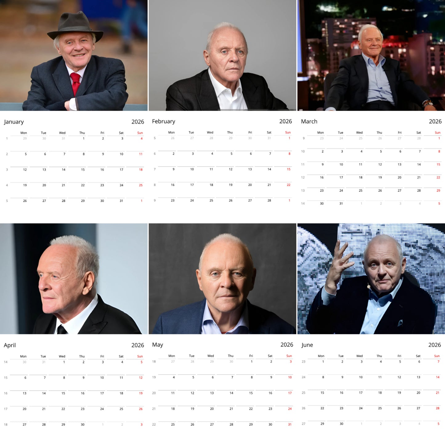Anthony Hopkins 2026 Wall Calendar – Premium Actor Calendar for Fans, Hollywood Legend Gift