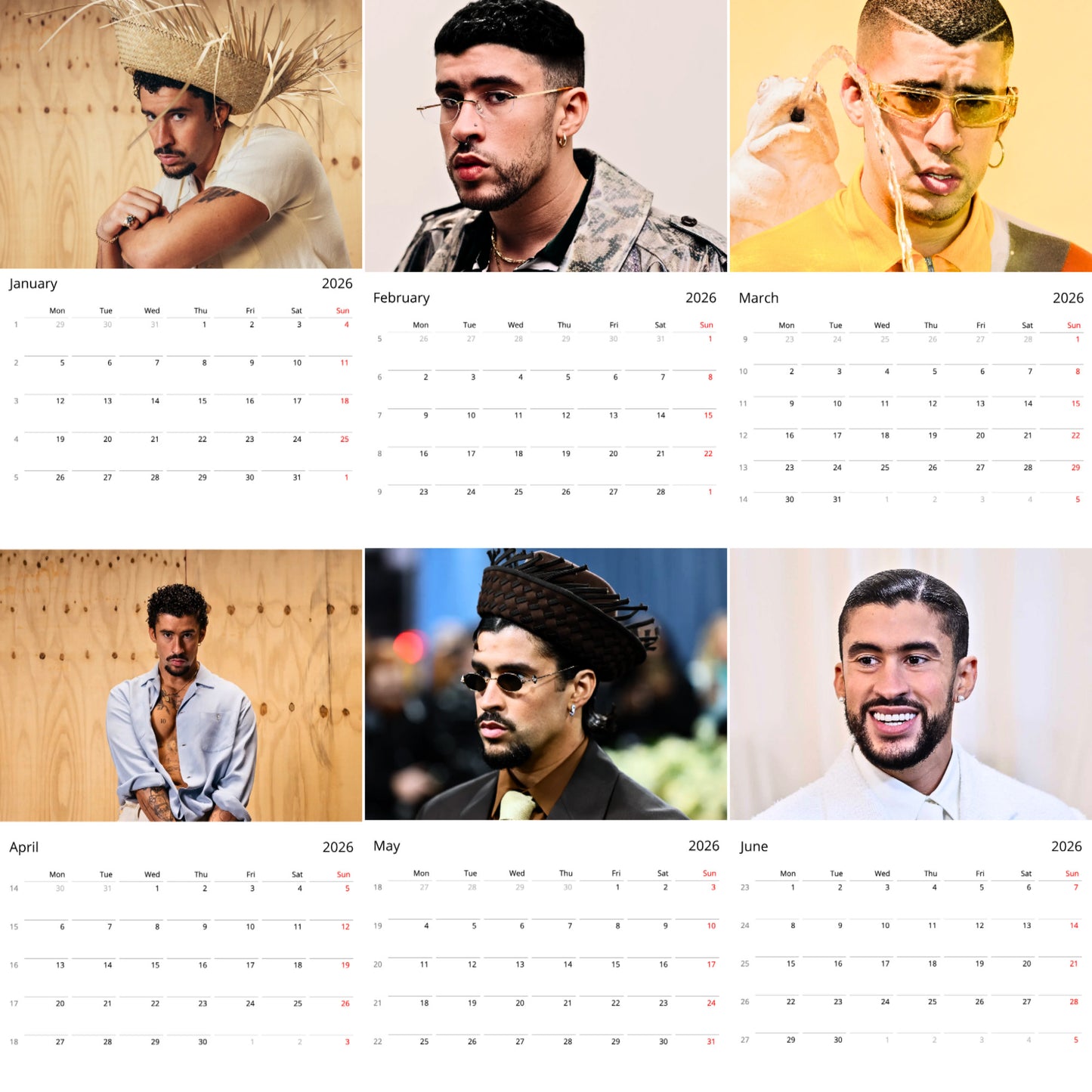 Bad Bunny 2026 Wall Calendar (Large Calendar) – Celebrity Fan Gift, Premium Wall Art