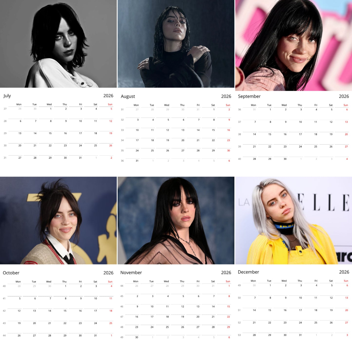 Billie Eilish 2026 Wall Calendar (Large Calendar) – Celebrity Fan Gift, Premium Wall Art