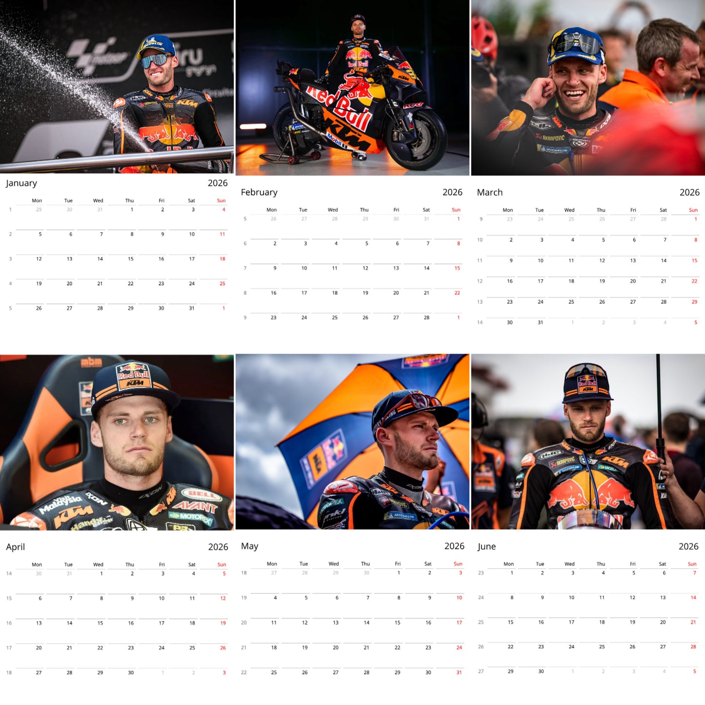 Brad Binder 2026 Wall Calendar (Large Calendar) – MotoGP Fan Gift, Premium Wall Art
