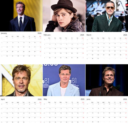 Brad Pitt 2026 Wall Calendar (Large Calendar) – Celebrity Fan Gift, Premium Wall Art
