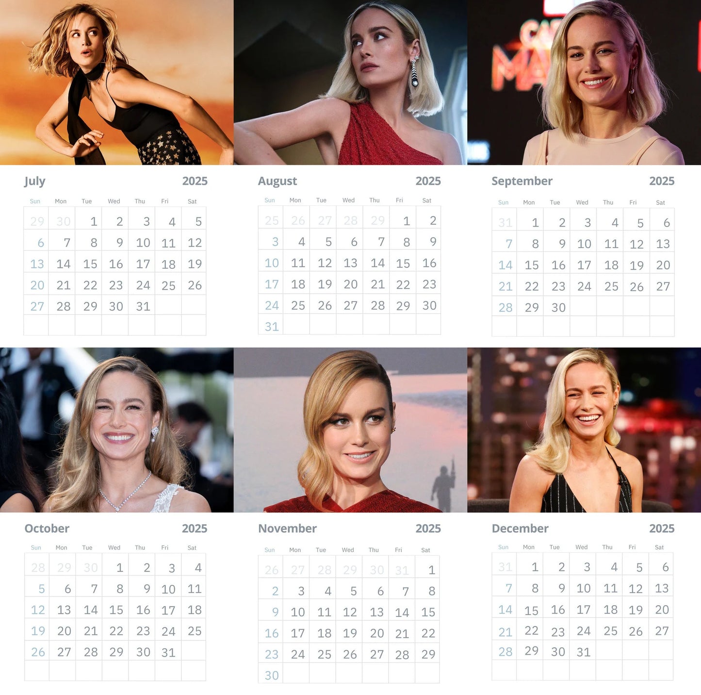 Brie Larson Wall calendars 2025  (Large Size)